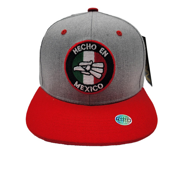 Hecho en Mexico Hat Cap Snap Back Gray Red Embroidered Patch Mens Mexican Pride - Picture 1 of 7
